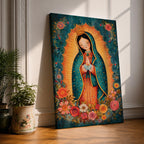 Our Lady Guadalupe Wall Art La Morenita Framed Canvas Floral Virgencita Catholic Boho Decor