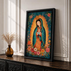 Our Lady Guadalupe Wall Art La Morenita Framed Canvas Floral Virgencita Catholic Boho Decor