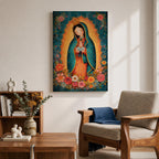 Our Lady Guadalupe Wall Art La Morenita Framed Canvas Floral Virgencita Catholic Boho Decor