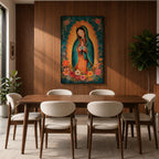 Our Lady Guadalupe Wall Art La Morenita Framed Canvas Floral Virgencita Catholic Boho Decor