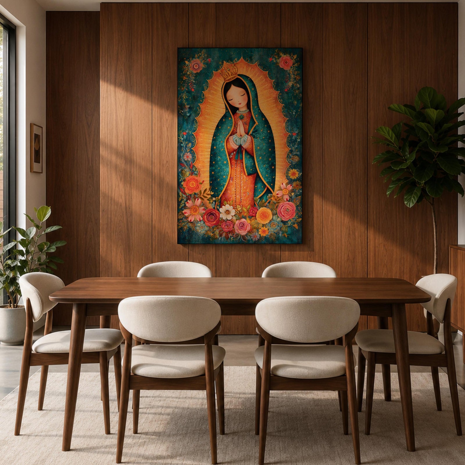 Our Lady Guadalupe Wall Art La Morenita Framed Canvas Floral Virgencita Catholic Boho Decor