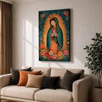 Our Lady Guadalupe Wall Art La Morenita Framed Canvas Floral Virgencita Catholic Boho Decor
