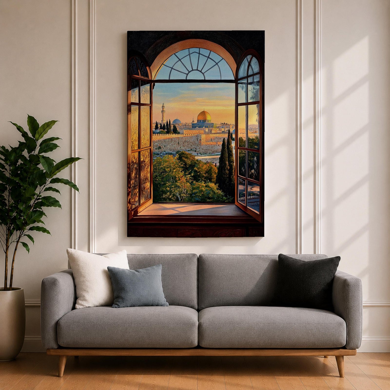 Masjid Al Aqsa Wall Art Window View Framed Canvas Jerusalem Mosque Islamic Palestine Decor
