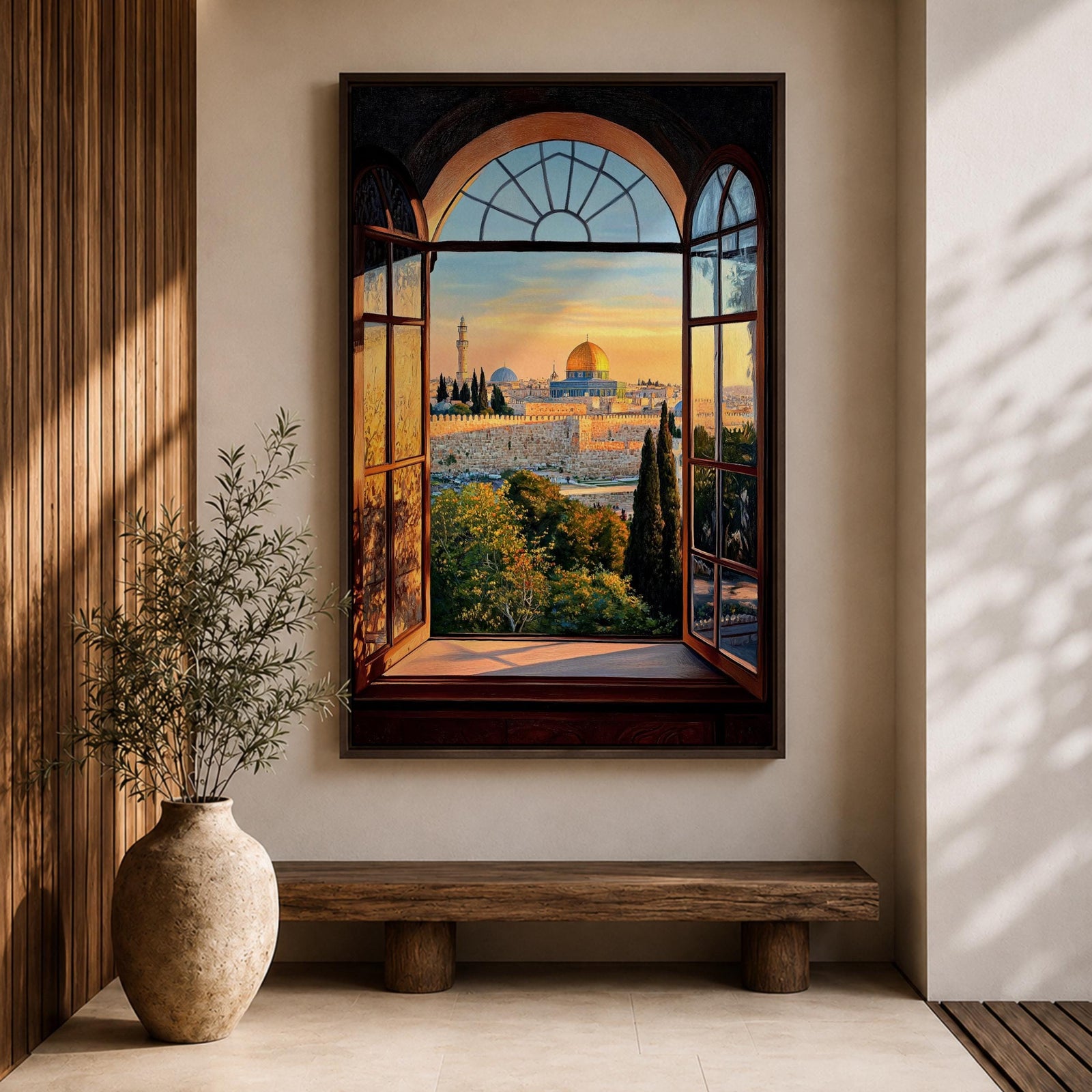 Masjid Al Aqsa Wall Art Window View Framed Canvas Jerusalem Mosque Islamic Palestine Decor