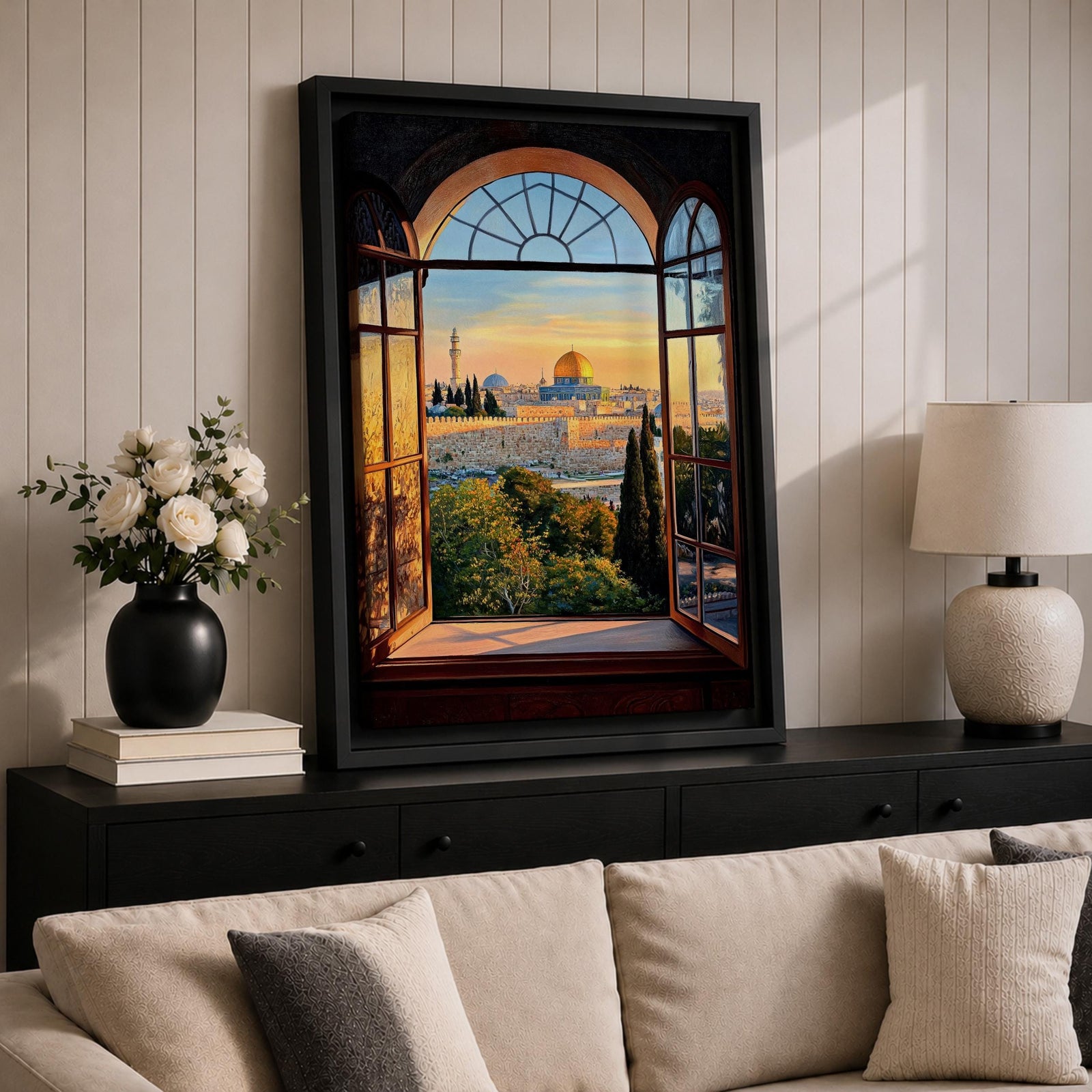 Masjid Al Aqsa Wall Art Window View Framed Canvas Jerusalem Mosque Islamic Palestine Decor