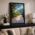 Mediterranean Landscape Wall Art Italian Coastal Scene Framed Canvas Landscape Rustic Home Decor
