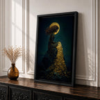 Mermaid Wall Art Moonlight Siren Framed Canvas Ocean Underwater Fantasy Blue Coastal Mythical Decor