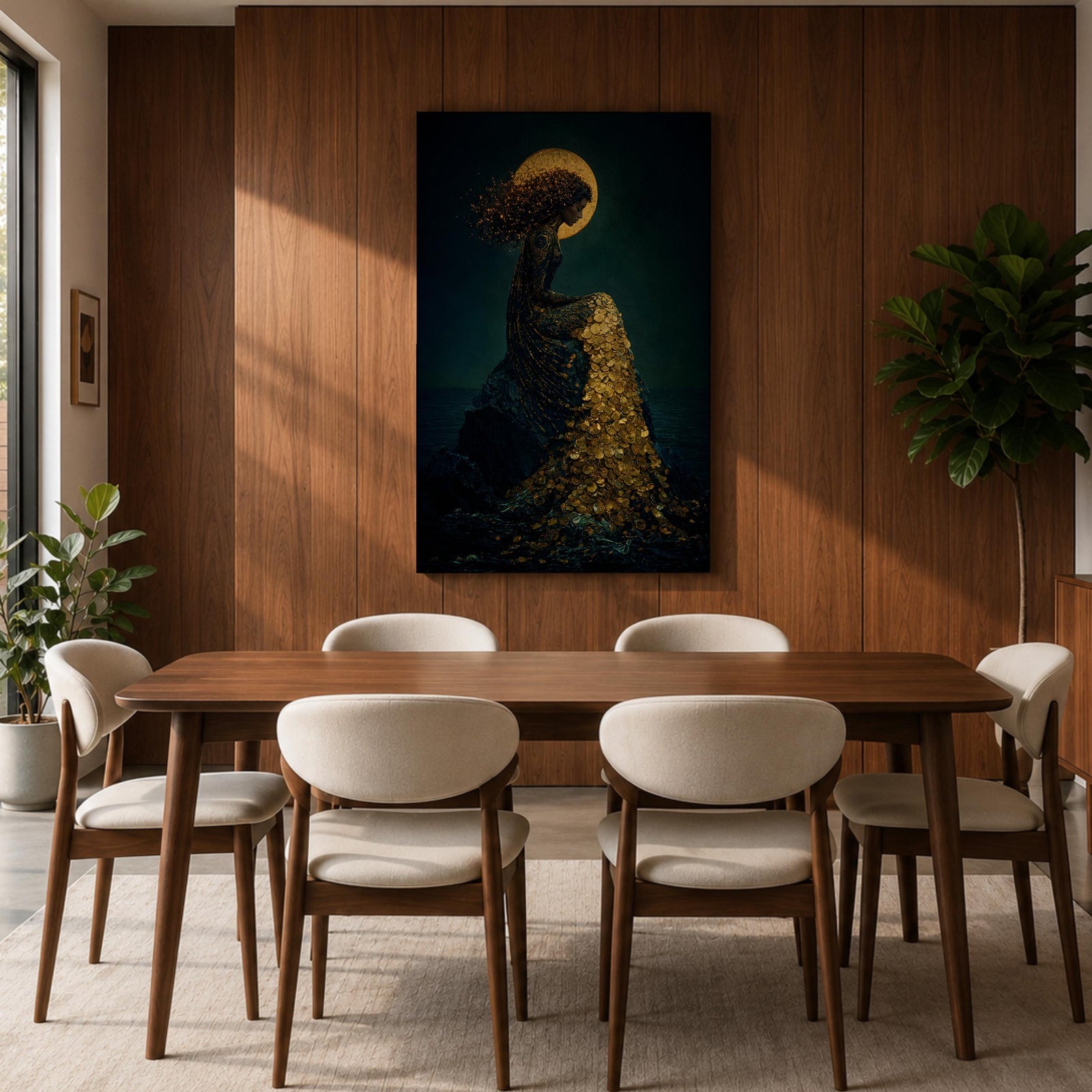 Mermaid Wall Art Moonlight Siren Framed Canvas Ocean Underwater Fantasy Blue Coastal Mythical Decor