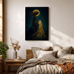 Mermaid Wall Art Moonlight Siren Framed Canvas Ocean Underwater Fantasy Blue Coastal Mythical Decor