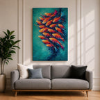 School of Fish Wall Art Swirling Motion Framed Canvas Koi Abstract Aquatic Underwater Decor