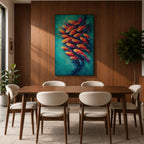 School of Fish Wall Art Swirling Motion Framed Canvas Koi Abstract Aquatic Underwater Decor