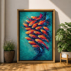 School of Fish Wall Art Swirling Motion Framed Canvas Koi Abstract Aquatic Underwater Decor