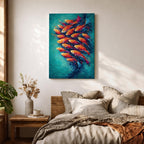 School of Fish Wall Art Swirling Motion Framed Canvas Koi Abstract Aquatic Underwater Decor