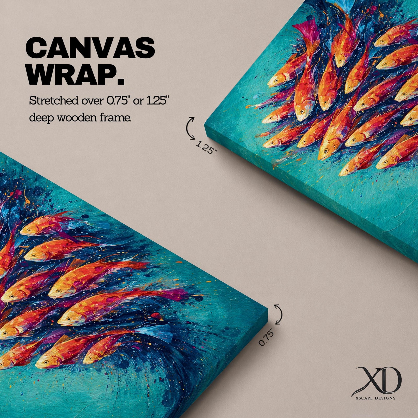 School of Fish Wall Art Swirling Motion Framed Canvas Koi Abstract Aquatic Underwater Decor