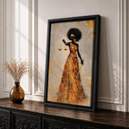 Black Lady Justice Wall Art Blindfolded Afro Framed Canvas Gold Abstract Legal Office Decor