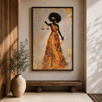Black Lady Justice Wall Art Blindfolded Afro Framed Canvas Gold Abstract Legal Office Decor
