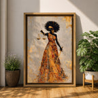 Black Lady Justice Wall Art Blindfolded Afro Framed Canvas Gold Abstract Legal Office Decor