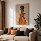 Black Lady Justice Wall Art Blindfolded Afro Framed Canvas Gold Abstract Legal Office Decor