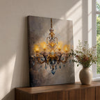 Chandelier Wall Art Crystal Lighting Framed Canvas Blue Gold Elegant Classic Luxury Wall Decor