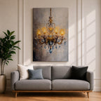 Chandelier Wall Art Crystal Lighting Framed Canvas Blue Gold Elegant Classic Luxury Wall Decor