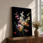 Floral Bouquet Wall Art Wildflower Botanical Framed Canvas Flower Arrangement Dark Black Moody Decor