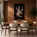 Floral Bouquet Wall Art Wildflower Botanical Framed Canvas Flower Arrangement Dark Black Moody Decor