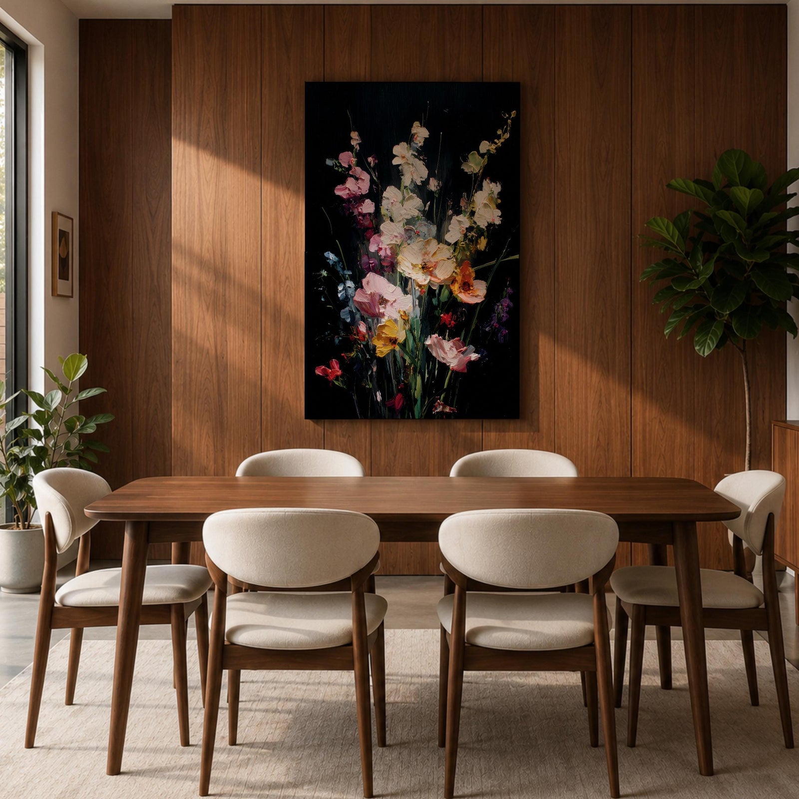 Floral Bouquet Wall Art Wildflower Botanical Framed Canvas Flower Arrangement Dark Black Moody Decor