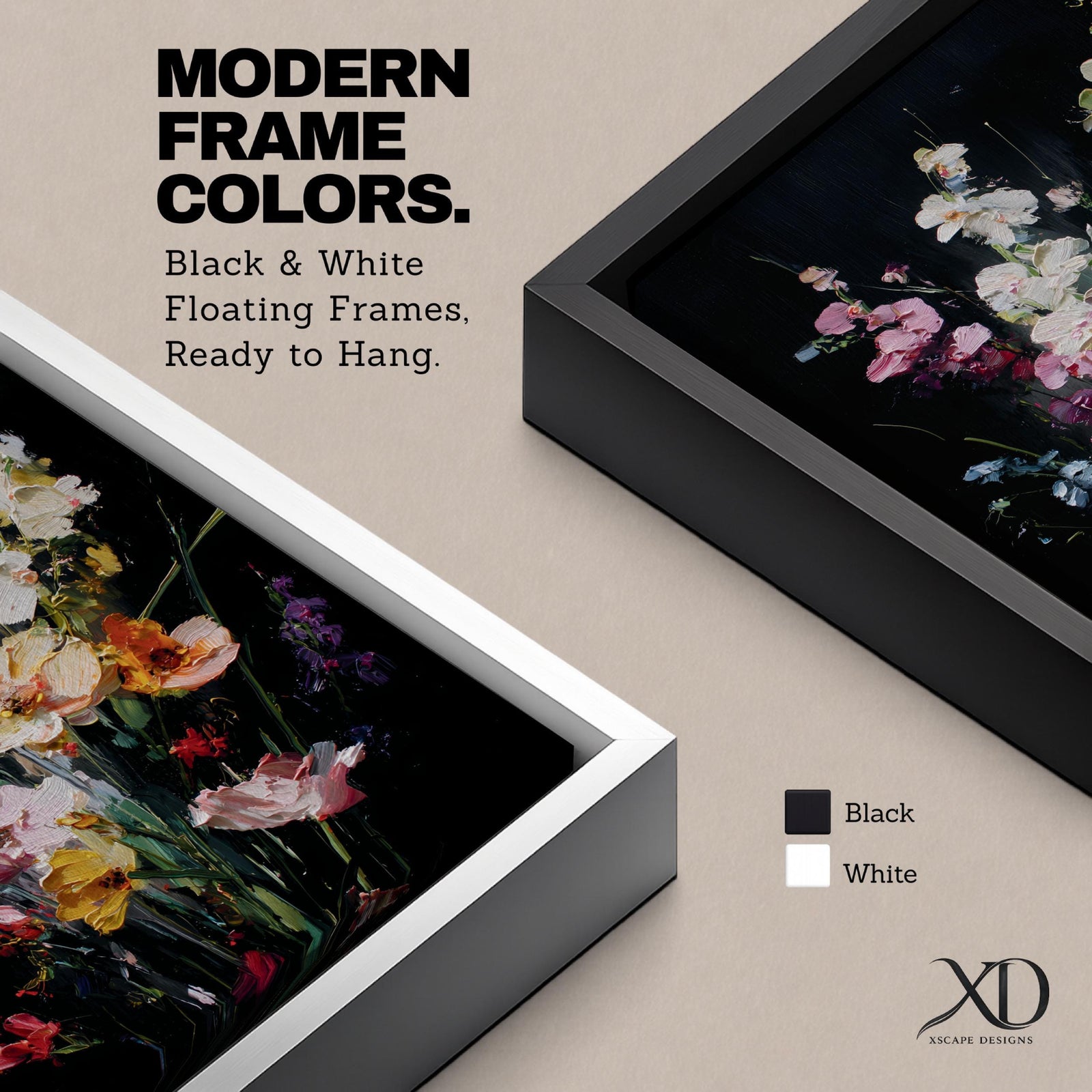 Floral Bouquet Wall Art Wildflower Botanical Framed Canvas Flower Arrangement Dark Black Moody Decor