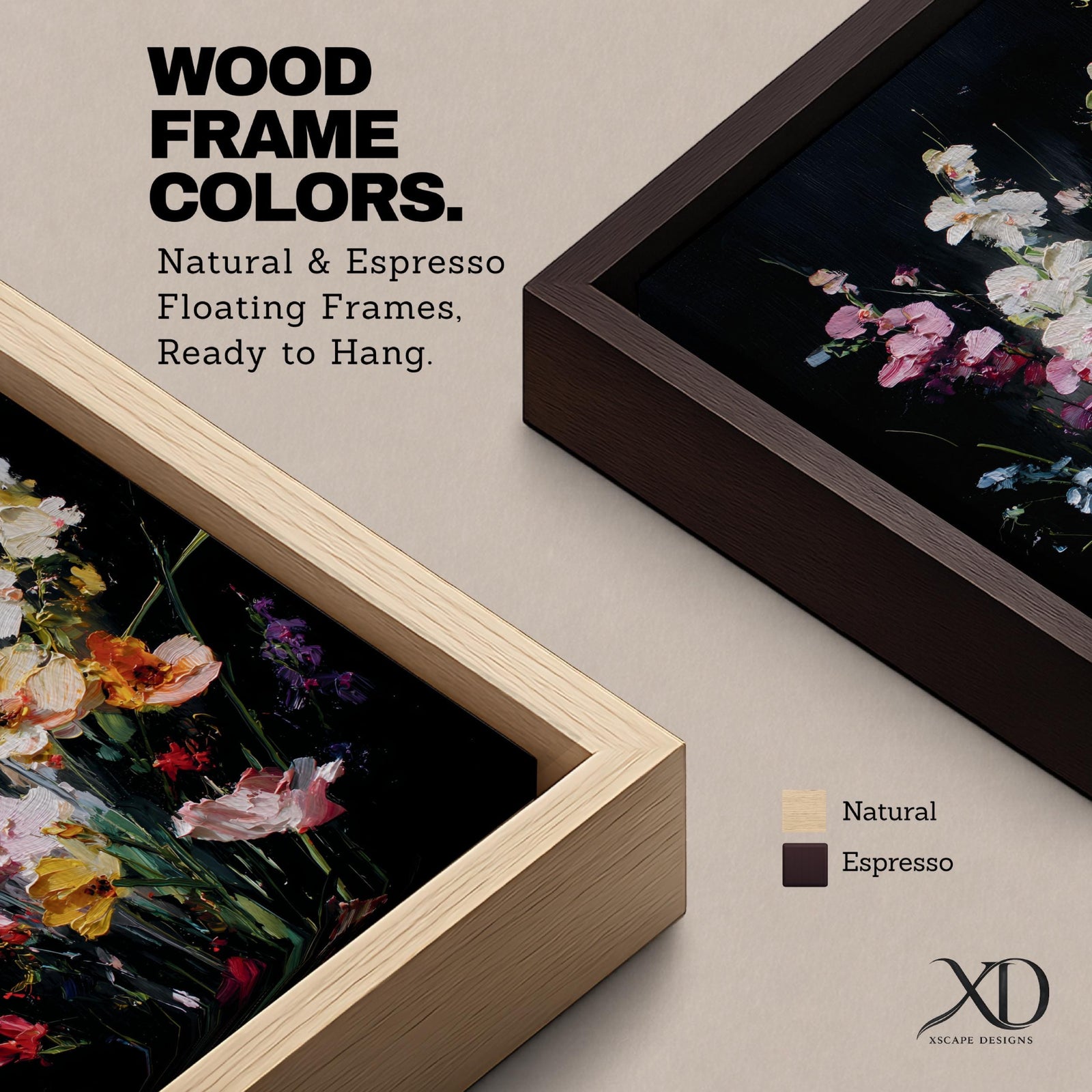 Floral Bouquet Wall Art Wildflower Botanical Framed Canvas Flower Arrangement Dark Black Moody Decor