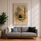 Masjid Nabawi Wall Art Medina Mosque Framed Canvas Green Dome Islamic Architecture Decor
