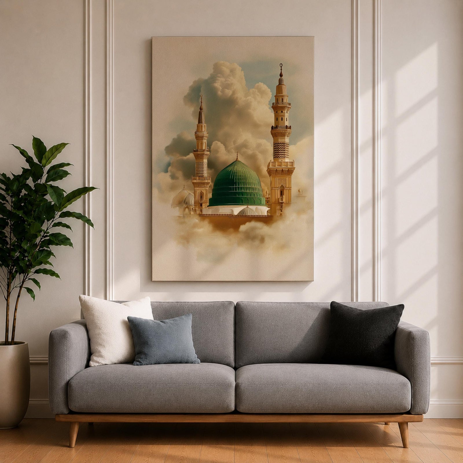 Masjid Nabawi Wall Art Medina Mosque Framed Canvas Green Dome Islamic Architecture Decor