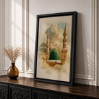 Masjid Nabawi Wall Art Medina Mosque Framed Canvas Green Dome Islamic Architecture Decor