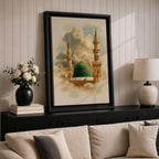 Masjid Nabawi Wall Art Medina Mosque Framed Canvas Green Dome Islamic Architecture Decor