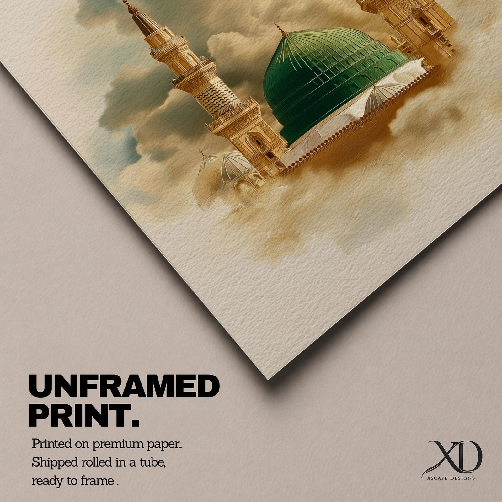 Masjid Nabawi Wall Art Medina Mosque Framed Canvas Green Dome Islamic Architecture Decor