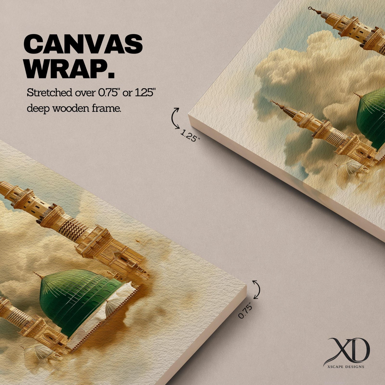 Masjid Nabawi Wall Art Medina Mosque Framed Canvas Green Dome Islamic Architecture Decor