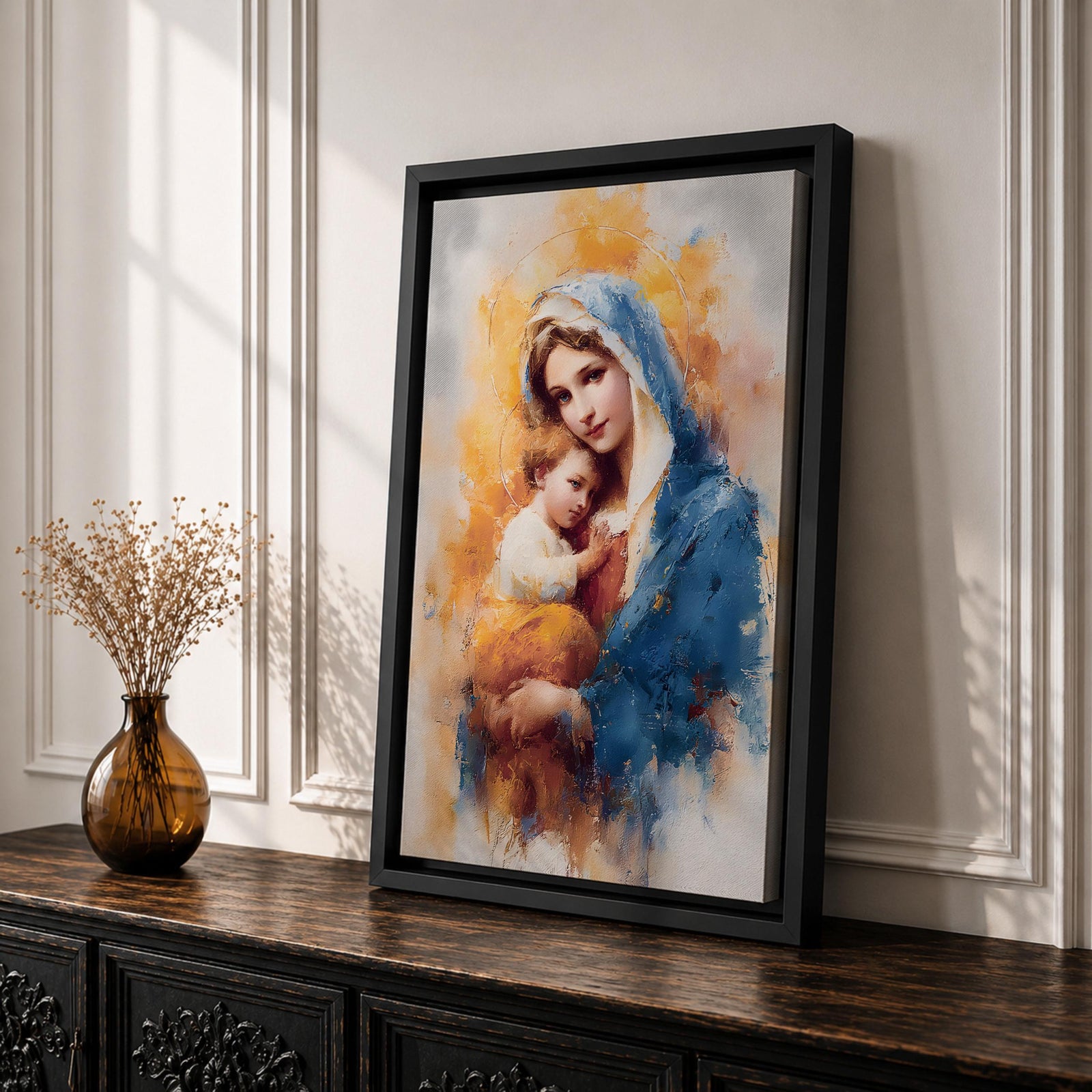 Madonna and Child Wall Art Virgin Mary Jesus Framed Canvas Holy Blessed Catholic Decor