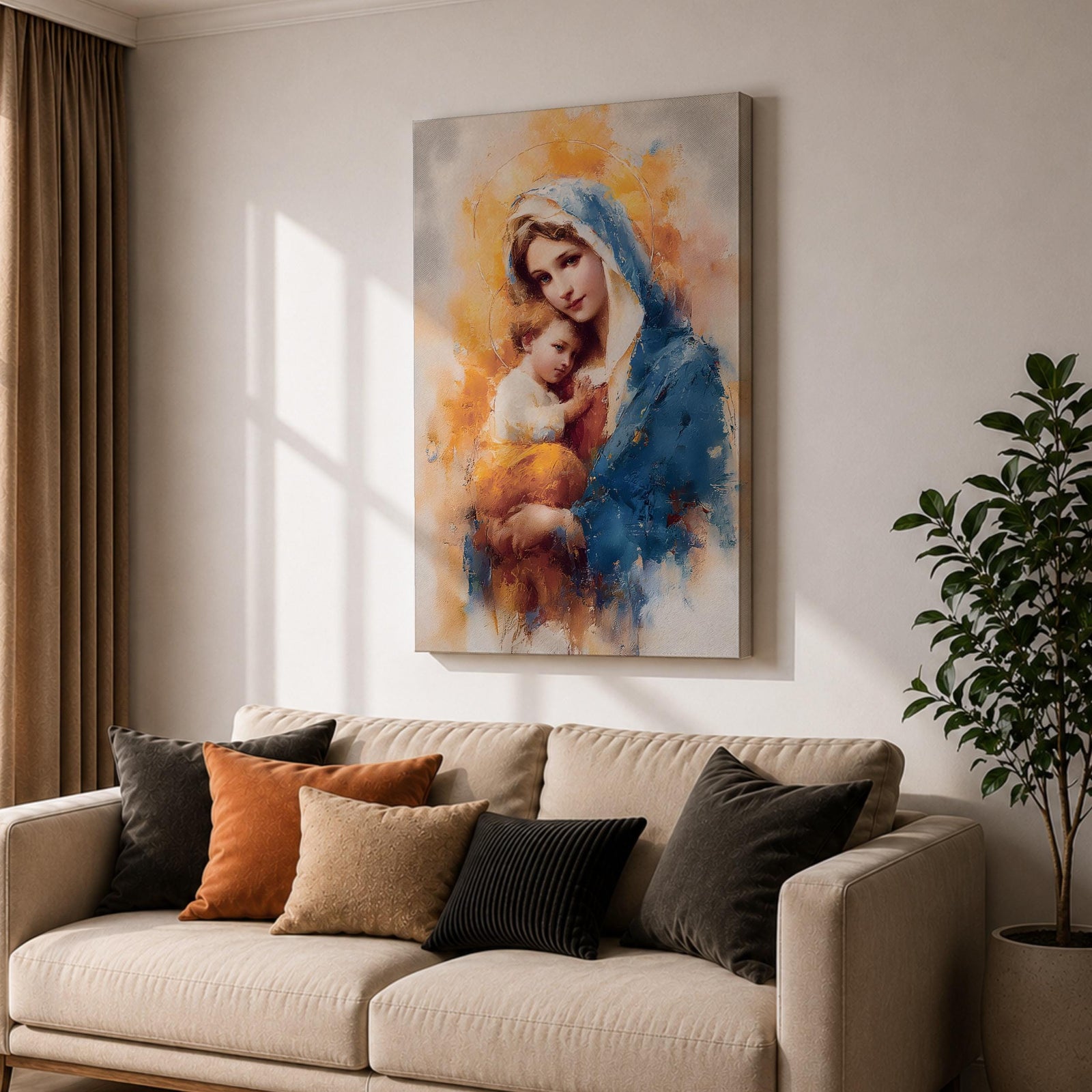 Madonna and Child Wall Art Virgin Mary Jesus Framed Canvas Holy Blessed Catholic Decor