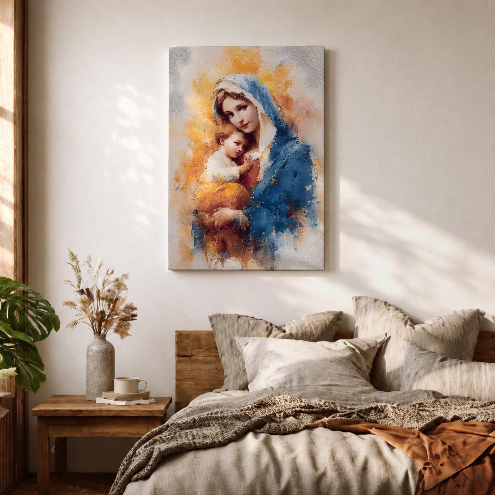 Madonna and Child Wall Art Virgin Mary Jesus Framed Canvas Holy Blessed Catholic Decor
