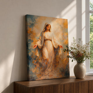 Virgin Mary Wall Art Blessed Mother Framed Canvas Heavenly Catholic Christian Spiritual Decor