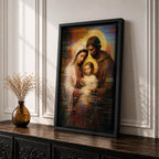 Holy Family Wall Art Mary Joseph Jesus Framed Canvas Glitch Abstract Christian Religious Decor