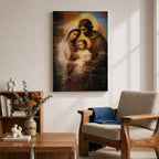 Holy Family Wall Art Mary Joseph Jesus Framed Canvas Glitch Abstract Christian Religious Decor