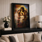 Holy Family Wall Art Mary Joseph Jesus Framed Canvas Glitch Abstract Christian Religious Decor