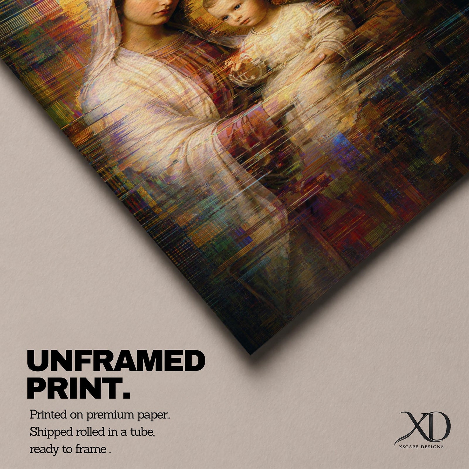 Holy Family Wall Art Mary Joseph Jesus Framed Canvas Glitch Abstract Christian Religious Decor