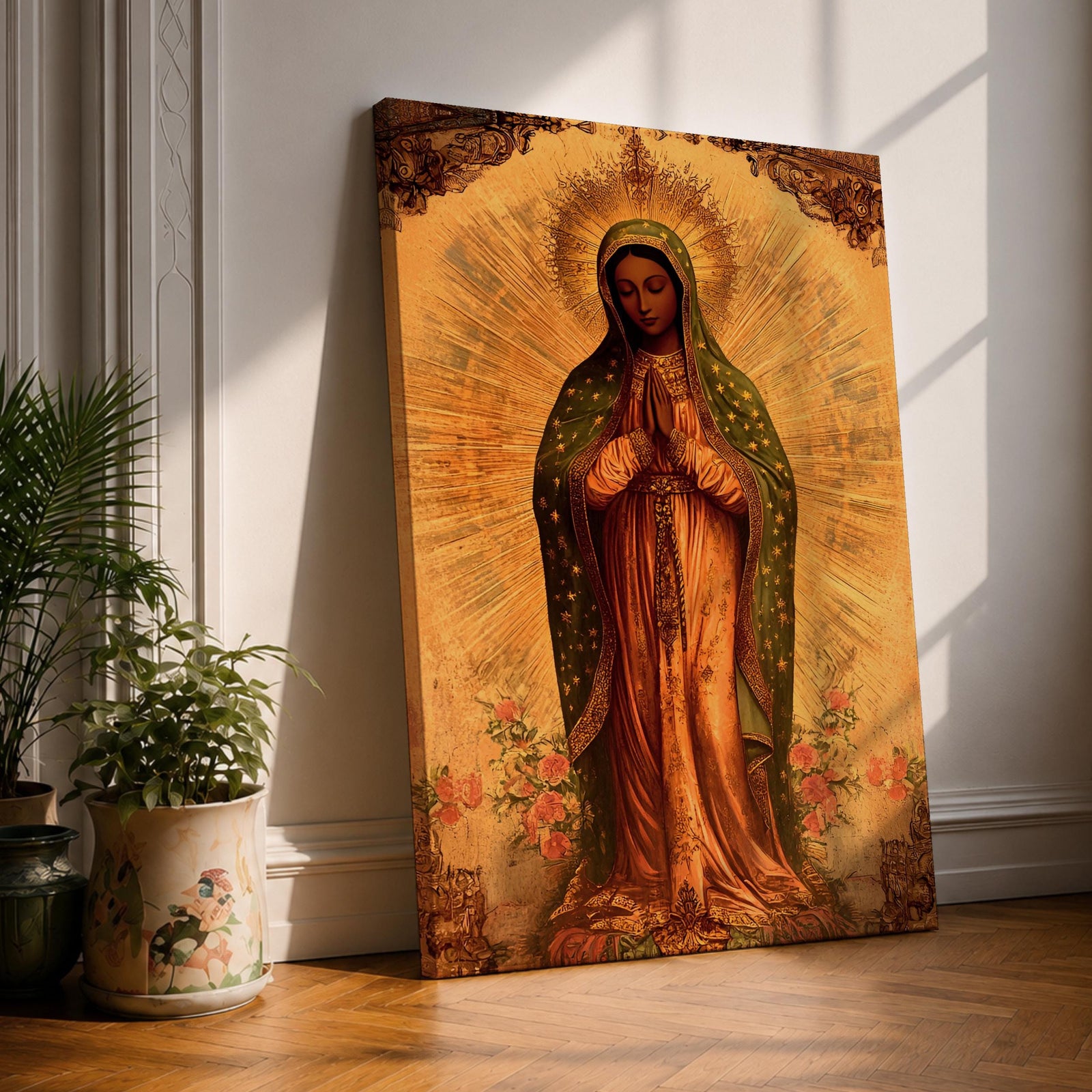 Our Lady of Guadalupe Wall Art La Morenita Framed Canvas Mexican Catholic Marian Decor