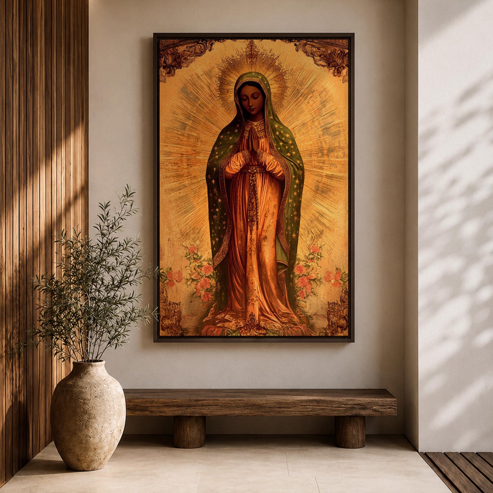 Our Lady of Guadalupe Wall Art La Morenita Framed Canvas Mexican Catholic Marian Decor
