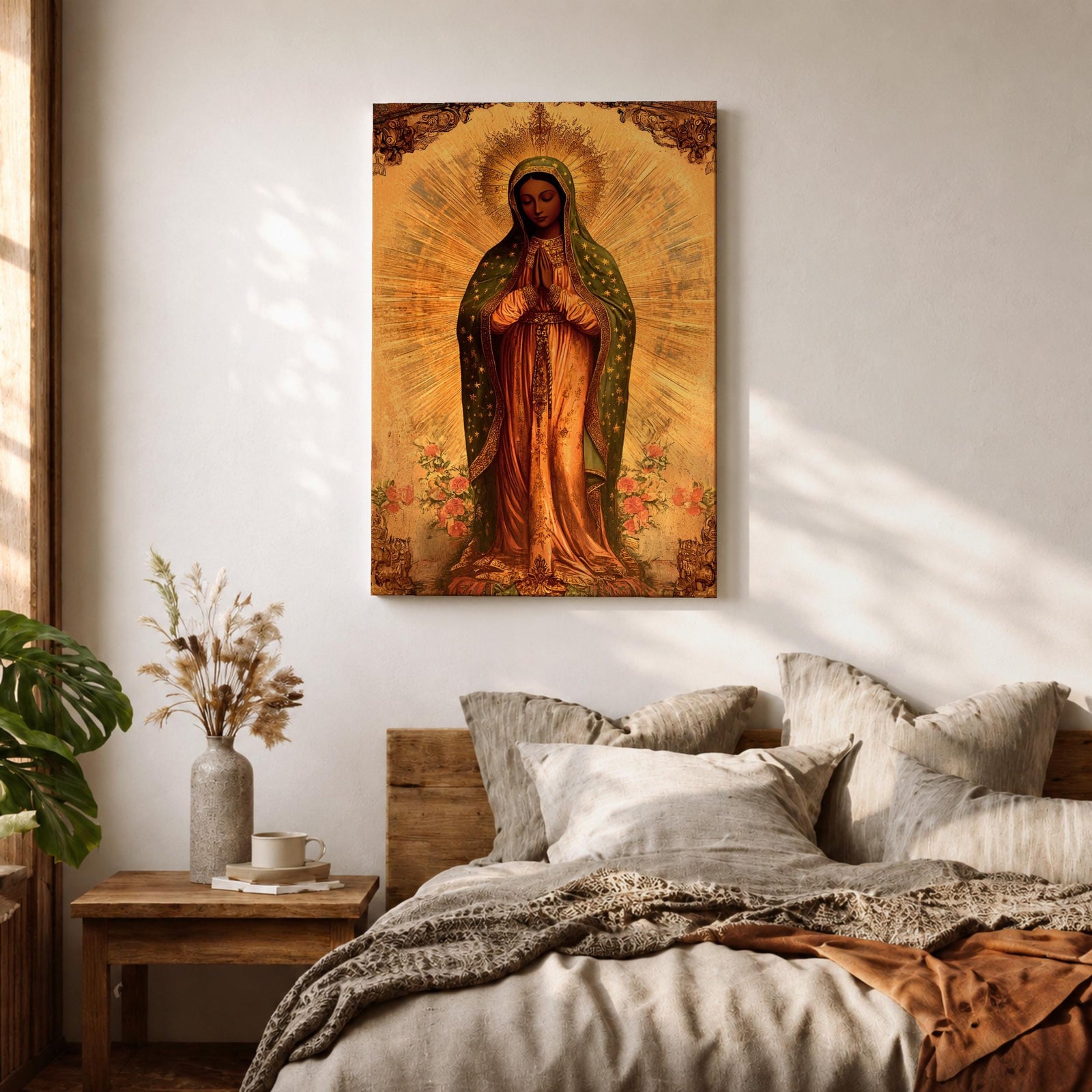 Our Lady of Guadalupe Wall Art La Morenita Framed Canvas Mexican Catholic Marian Decor