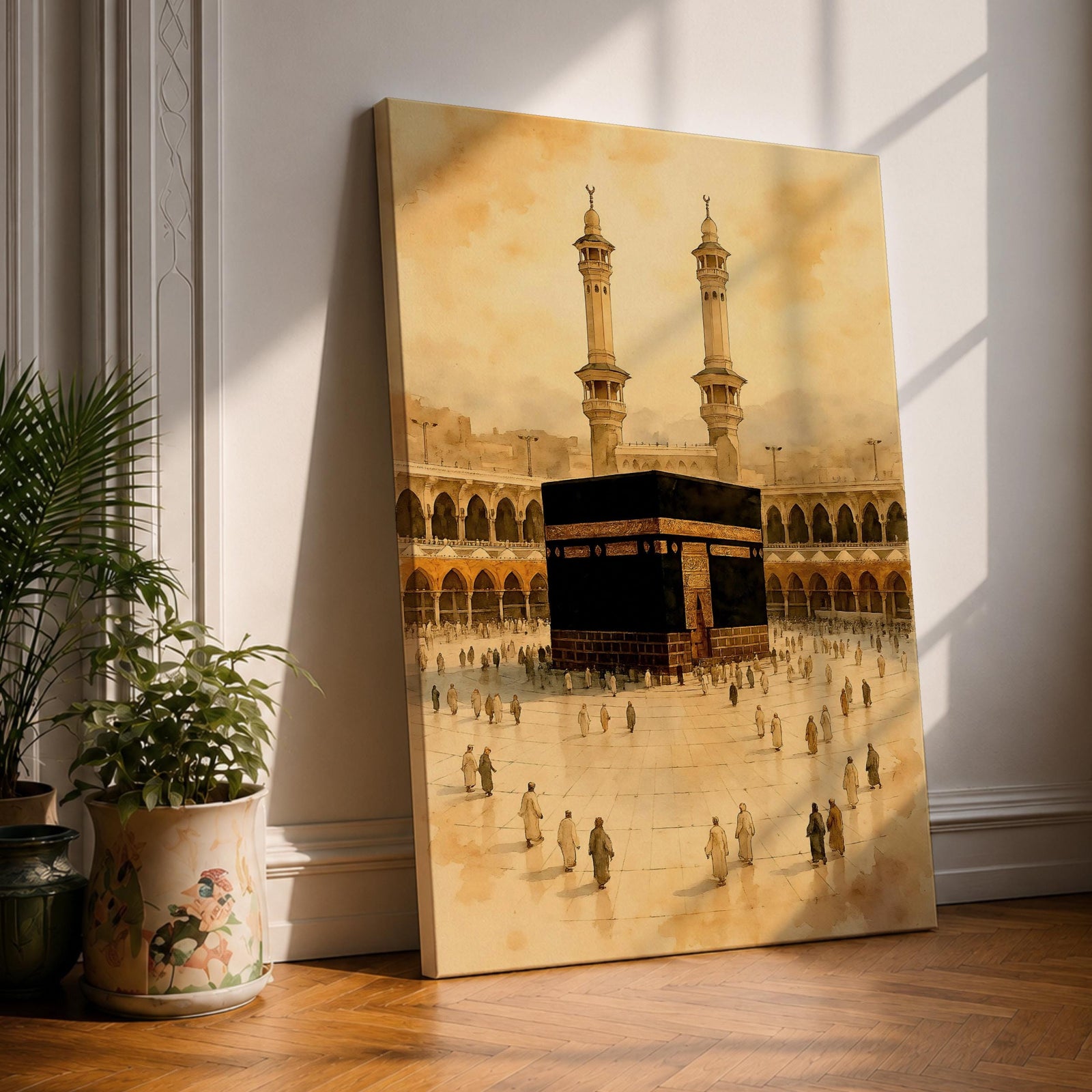 Kaaba Wall Art Tawaf Pilgrims Framed Canvas Masjid Al Haram Vintage Islamic Mecca Decor