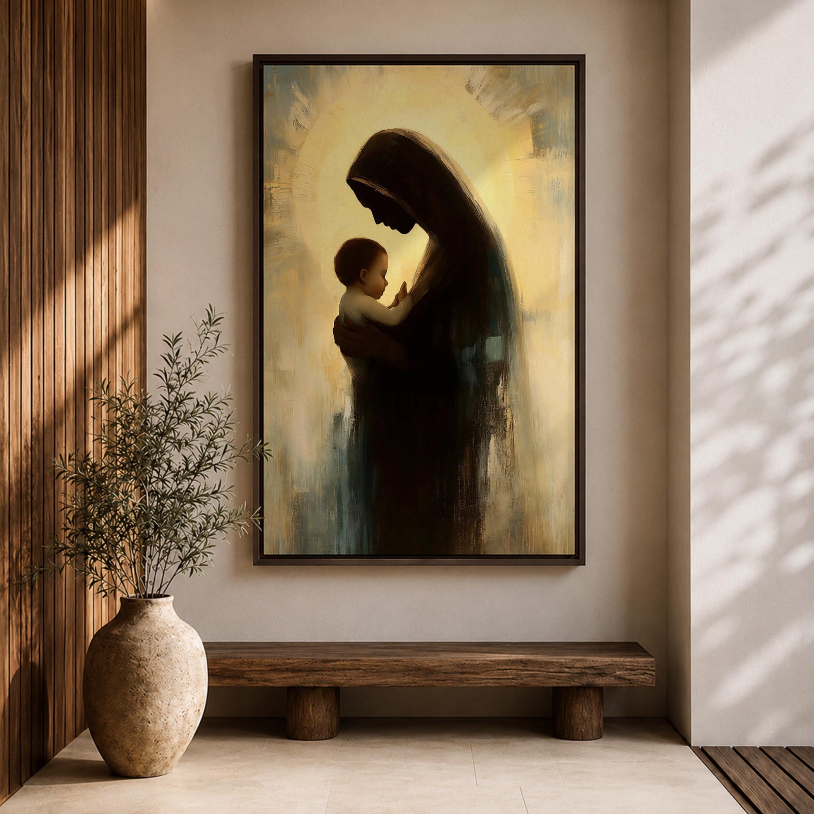 Virgin Mary and Baby Jesus Wall Art Madonna and Child Framed Canvas Christian Decor