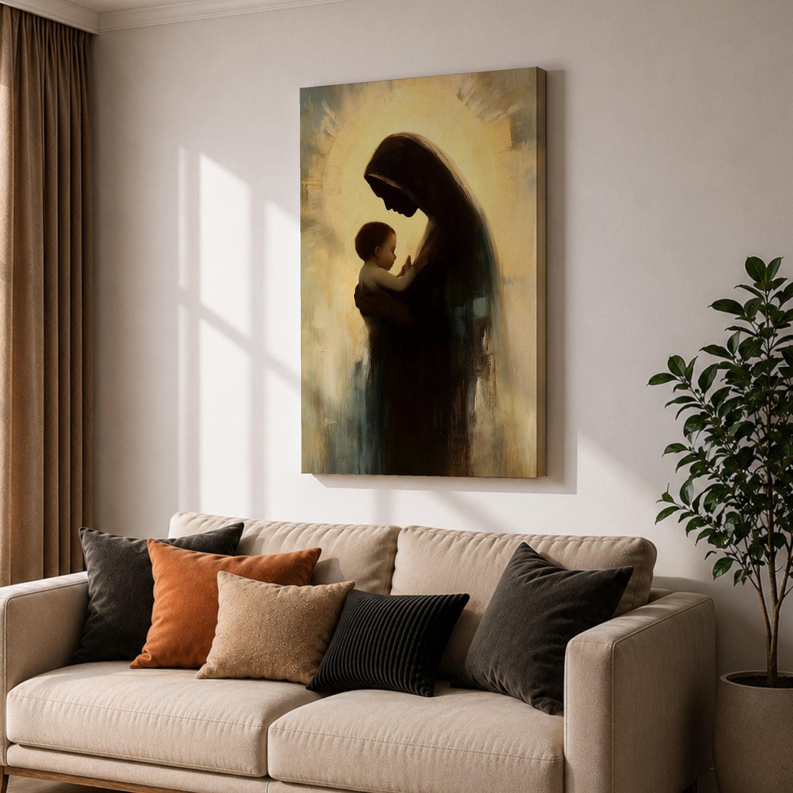 Virgin Mary and Baby Jesus Wall Art Madonna and Child Framed Canvas Christian Decor