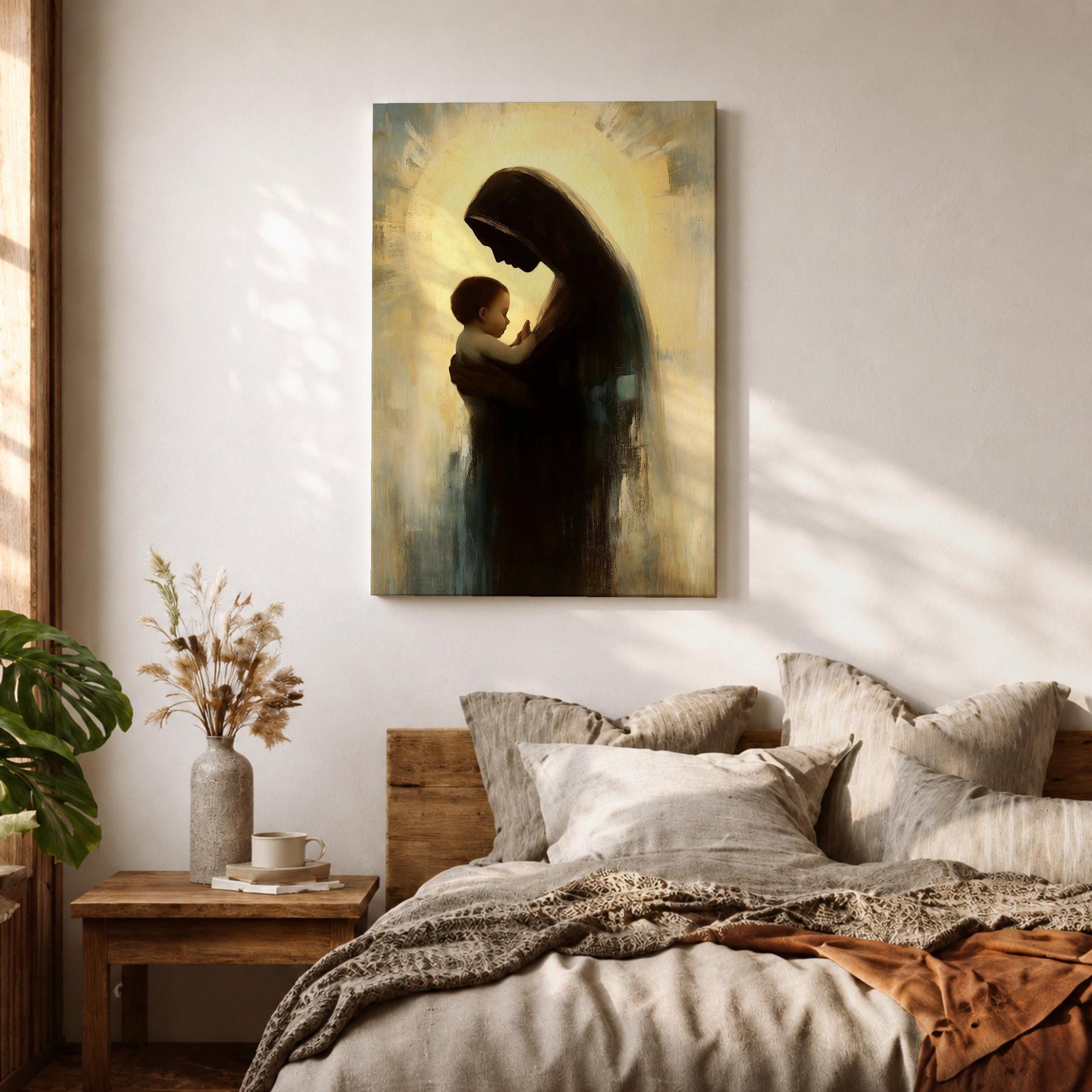 Virgin Mary and Baby Jesus Wall Art Madonna and Child Framed Canvas Christian Decor